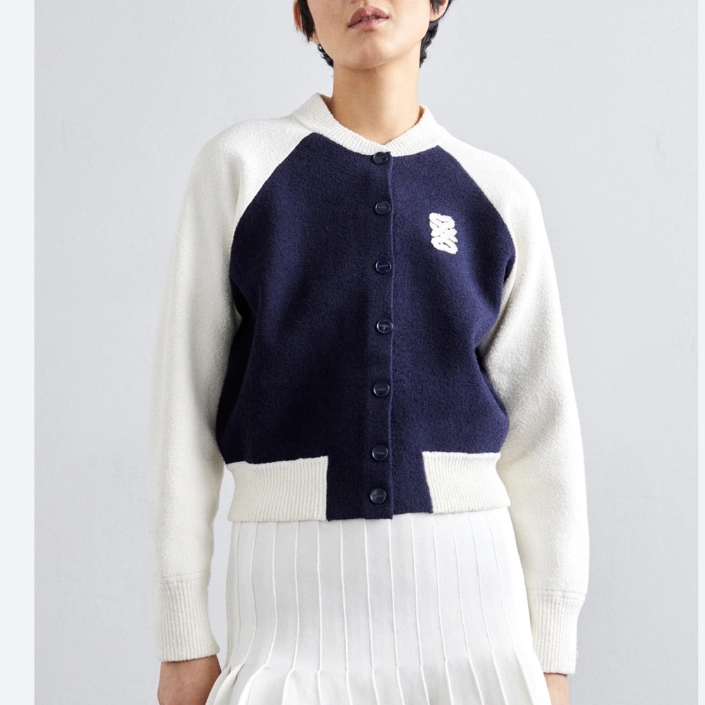 Sandro Bolzano Varsity Color Block Bouclé Cardigan Size 0 - Picture 2 of 7